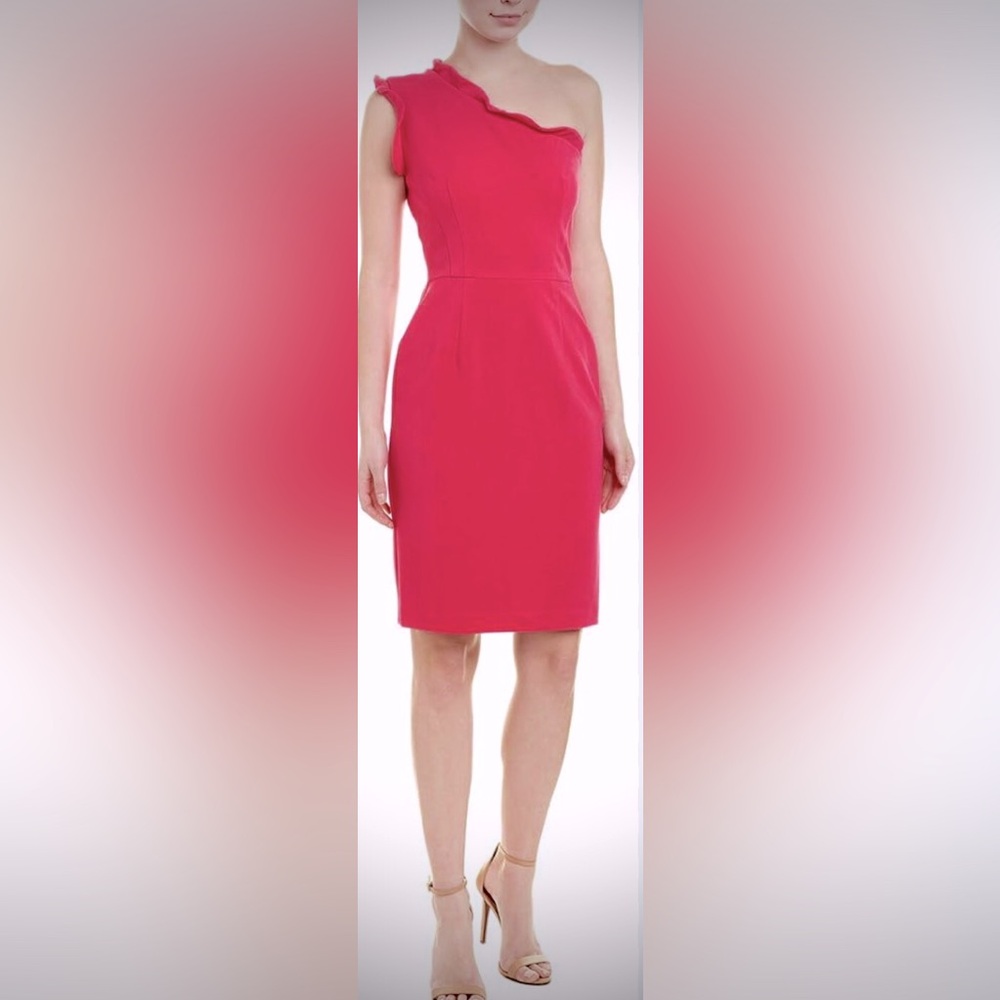 Black Halo Pravella One Shoulder Sheath Mini Dress Ruffled in Hot Pink Size 6